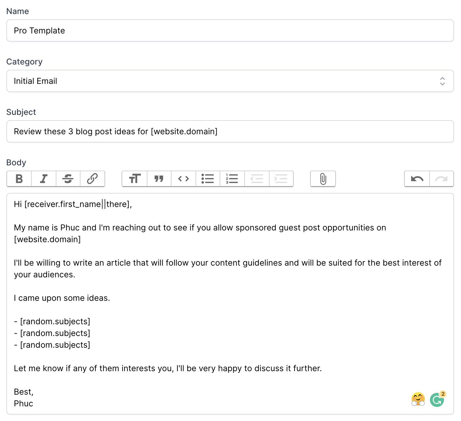 Add email template